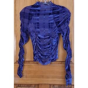 Urban Outfitters Women's Small Crop Top Purple Plaid Semi Sheer Ruched Stretch